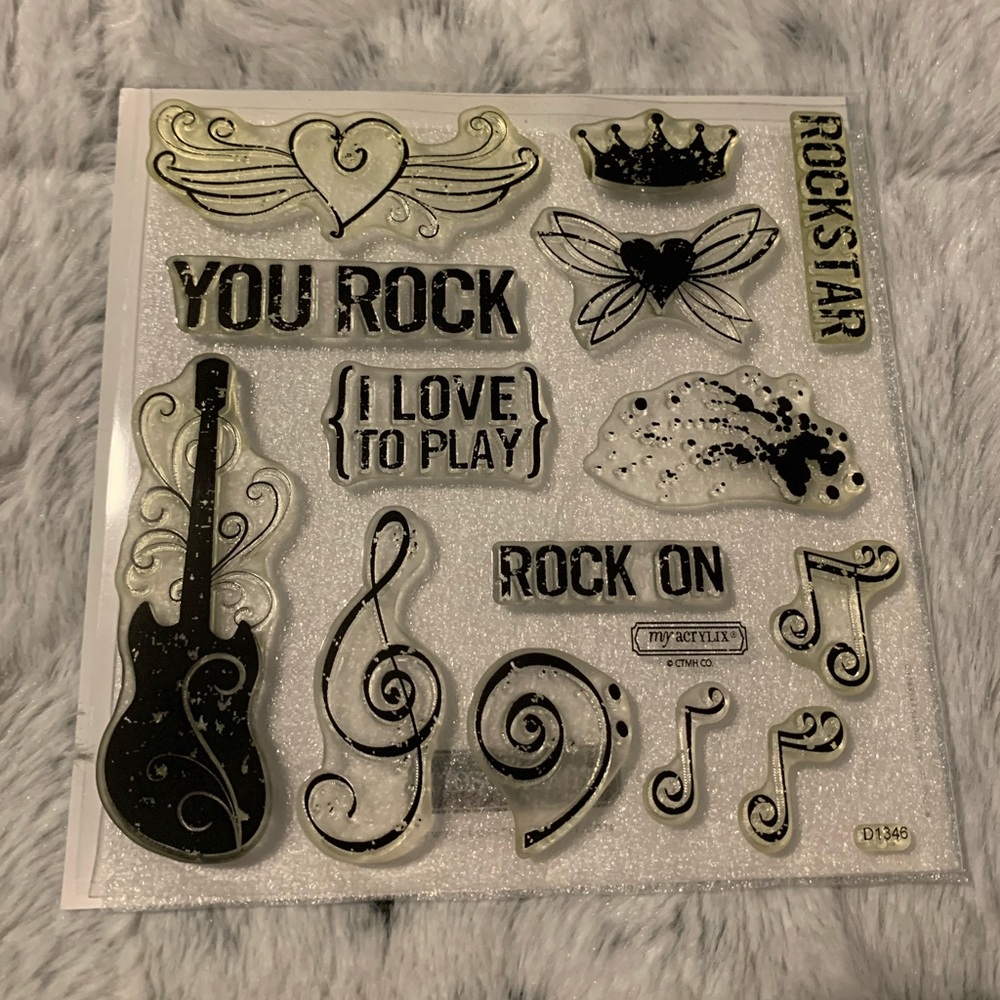 Close to My Heart Rock On set of 14 acrylic stamps, EUC ( only one stamp used)